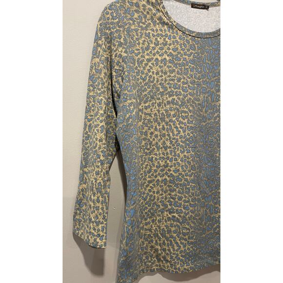 J McLaughlin Women’s Blue Tan Animal Print‎ Leopard 3/4 Sleeve Top Shirt Medium - Picture 4 of 5